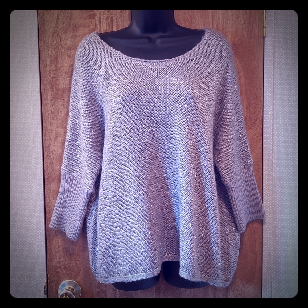 Forever 21 Large Gray Knit Top with Silver Sequins - Picture 1 of 7